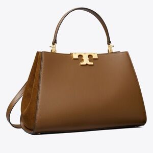 TORY BURCH *NWT* Eleanor Satchel in Moose Brown Leather Suede Bag Gold Authentic